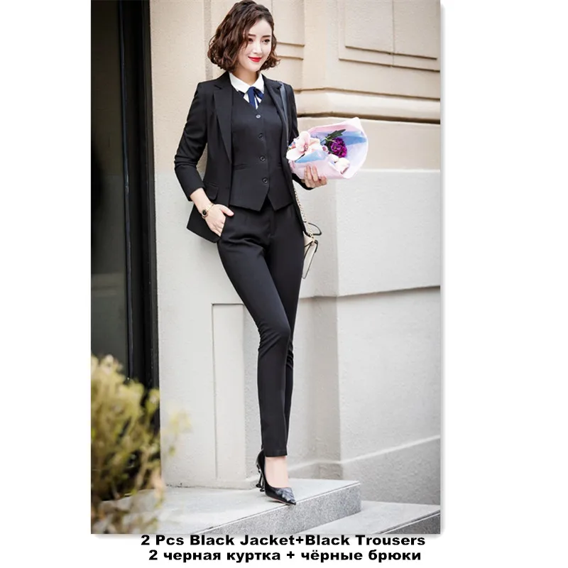 black pant suit Блейзер и юбка, комплект с карманами, Элегантный Приталенный Блейзер+ юбка, 2 предмета, деловой костюм с юбкой, офисная одежда 889820 - Цвет: black pant suit