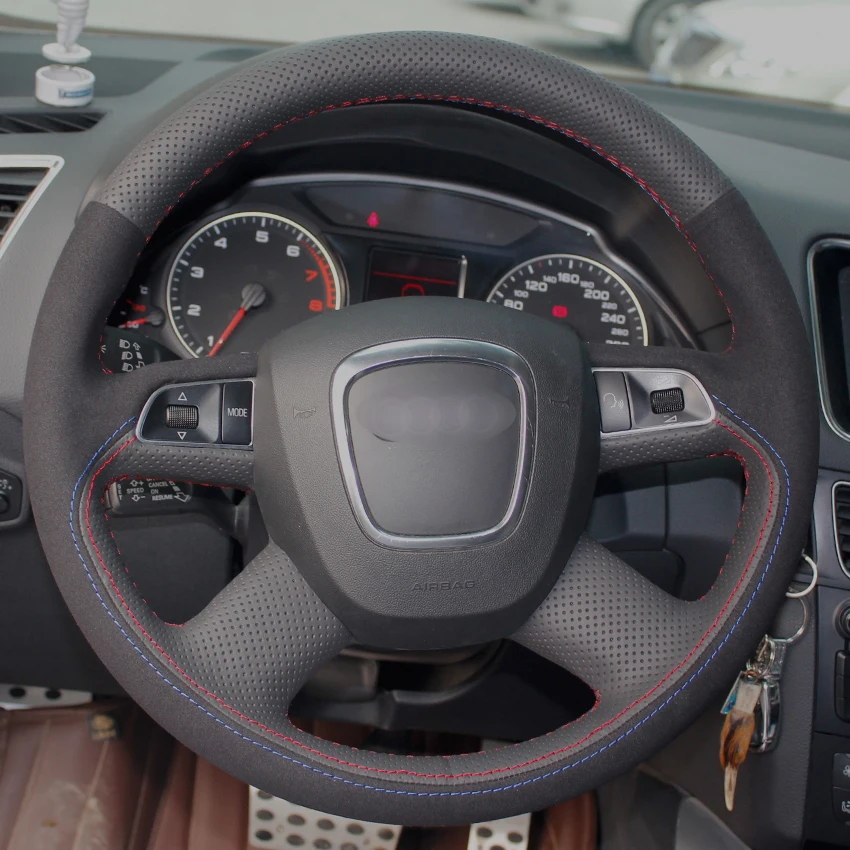 Черный замшевый чехол рулевого колеса автомобиля из натуральной кожи для Audi Old A4
