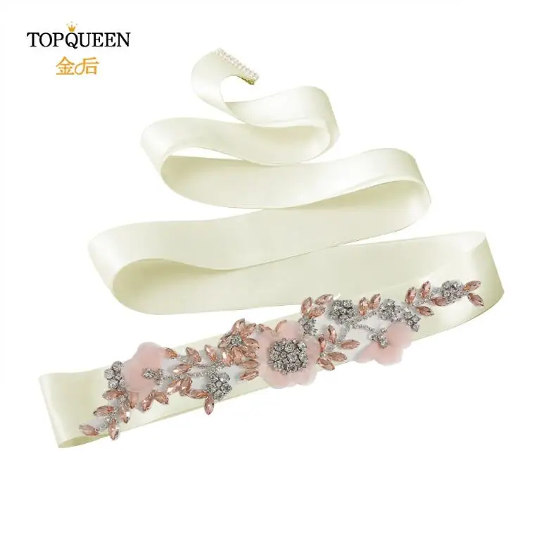 Off-white TOPQUEEN, S419-R, розовое платье, румяна, розовые ремни, розовый пояс для женщин, розовые стразы, Цветочный Пояс для подружек невесты - Цвет: Off-white