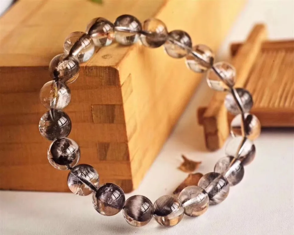 

Certificate Natural Brookite Platinum Silver Rutilated Quartz Bracelet 9.2mm Crystal Gemstone Round Beads Woman Man Gift AAAAA