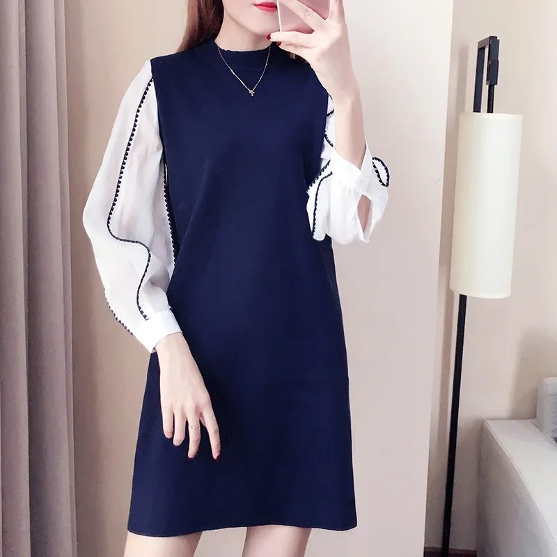 Модное эластичное женское платье офисное с длинным рукавом винтажные теплые