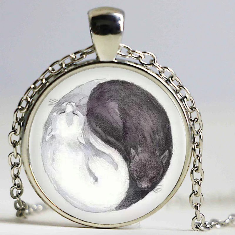 1 шт./лот винтажное ожерелье Инь Янь солнце и луна кулон кабошон длинная цепь