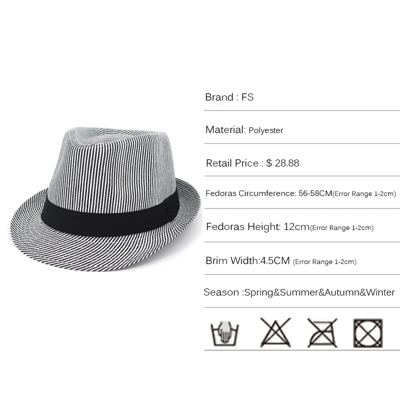 FS бежевая черная фетровая шляпа для мужчин в полоску летняя винтажная Трилби с