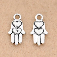 10pcs tibetan silver plated hand heart charms pendants for jewelry making diy craft handmade 16x9mm