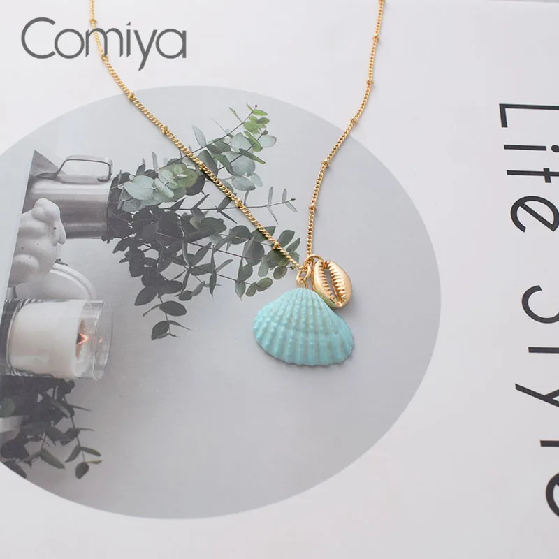 Comiya Fashion Zinc Alloy Chokers Necklaces Gold Color Long Links Chain Necklace For Women Shells Jewelry From India | Украшения и