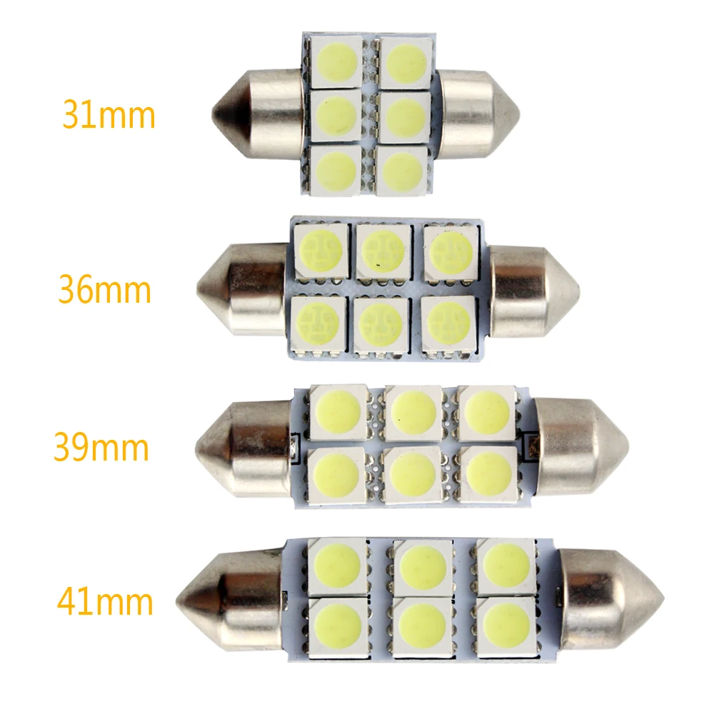 YM E-Bright 100 шт. белый 24 В DC 5050 6 SMD c5w 31 мм 36 39 41 гирлянда купол светодиодные лампочки