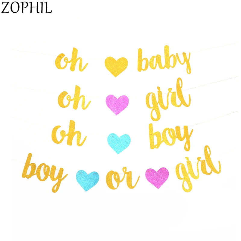 Блестящая блестящая бумага гирлянды флажки детские украшения Oh Baby gender Reveal