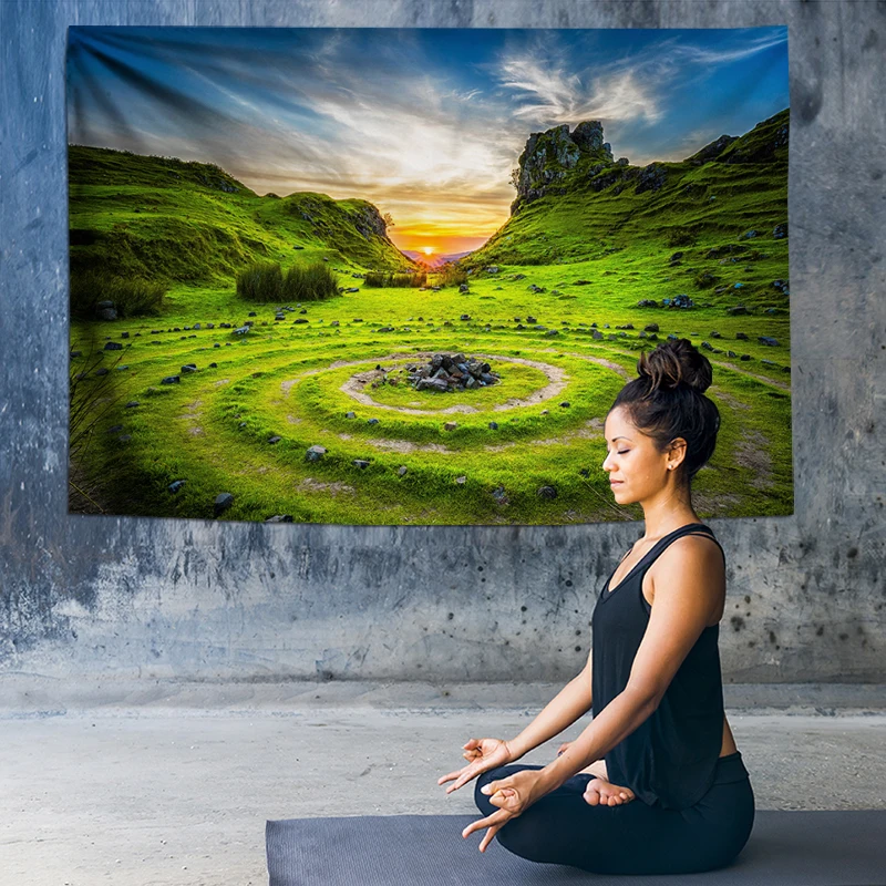 Горная медитация чакра гобелен индийский настенная ткань гобелены Psychedelic Коврик