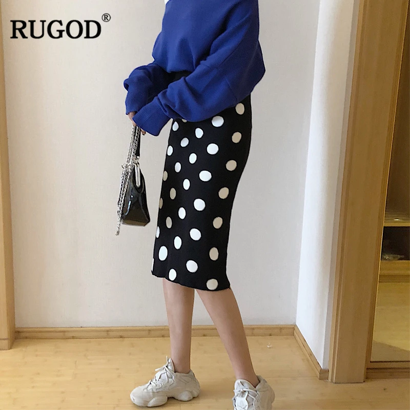 RUGOD Новая модная женская повседневная юбка-карандаш в горошек с завышенной талией длиной до колена юбка для женщин Faldas Mujer Moda