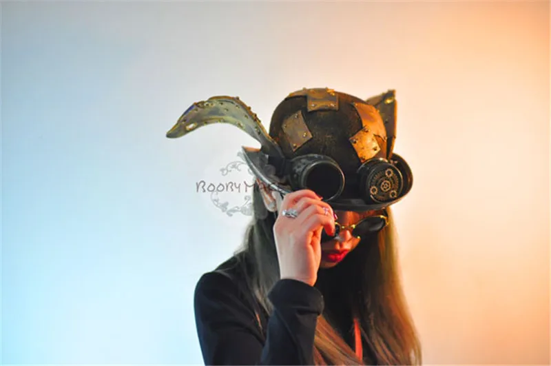 Rabbit Ear type Ретро стиль Лолита кошачьи уши стимпанк шляпа Женская Экипировка очки Топпер Топ шляпы «Fedora» головной убор Косплей кошачьи ушки кроличьи ушки - Цвет: Rabbit Ear type