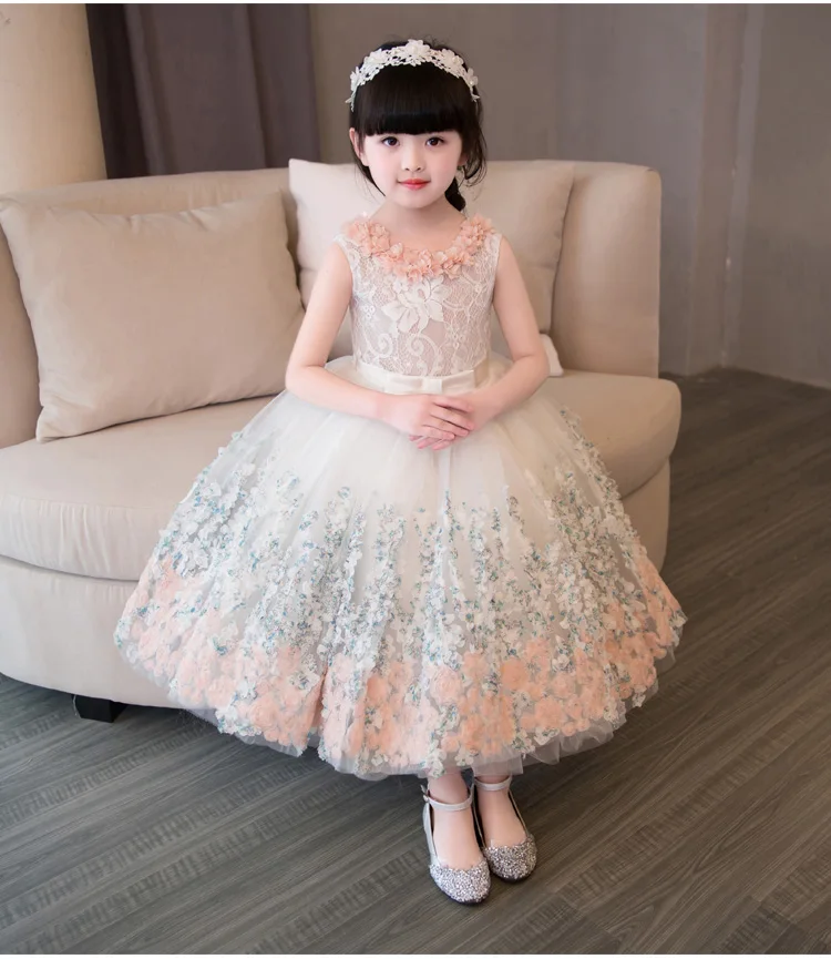 Романтическое Пышное кружевное длинное платье с цветочным узором для девочек на