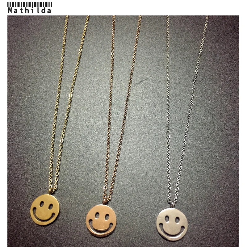 Титана нержавеющей смайлик счастливый круг кулон в форме диска ожерелье Золото