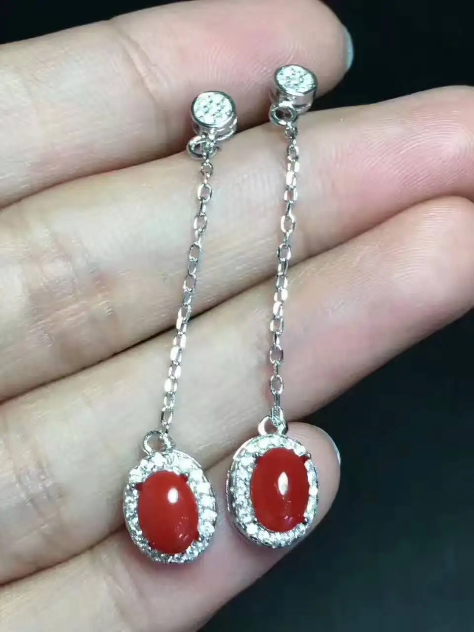 Серьги подвески из серебра 925 пробы с натуральным красным кораллом|jewelry earrings|jewelry