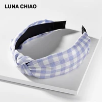 luna chiao tendy hair accessories fabric knoted head bands grid printed wide hair band for women