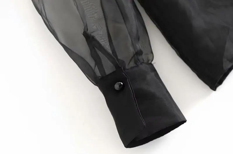 Женская винтажная сексуальная прозрачная повседневная черная блуза из органзы с