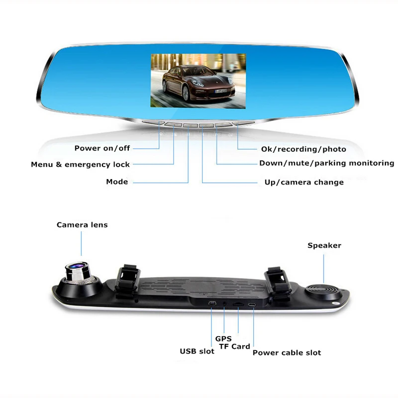 Автомобильный видеорегистратор с двумя объективами зеркало заднего вида