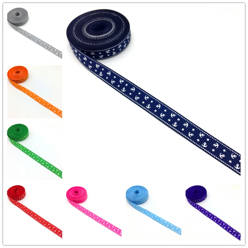 5 ярдов 3/8 &quot(10 мм) печатных корабль якорь Grosgrain лента для пояса подарочная
