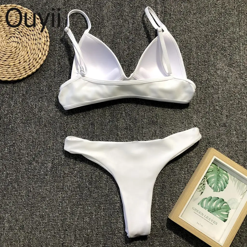 Sexy Bikini Solid Color Swimwear Hard Bag Women's Sling Low Waist Swimsuit Set Gathered |