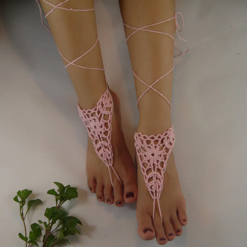2016 Сексуальные ручной работы босоножки из веревки крючком для ноги для невесты.