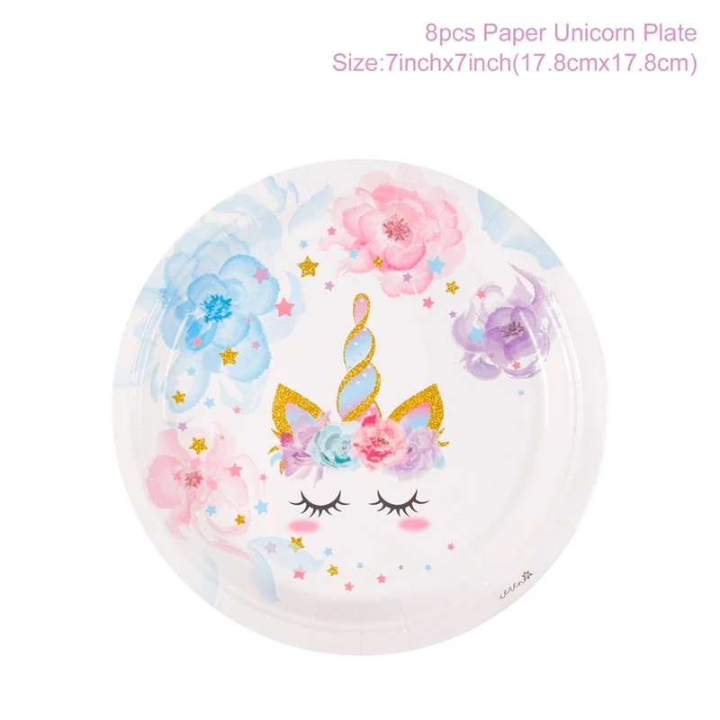 8pcs 7 inch plate Staraise креативная посуда с днем рождения синяя фиолетовая бумажная салфетка под тарелку кружку милый Единорог вечерние столовые приборы вечерние принадлежности реквизит - Цвет: 8pcs 7 inch plate