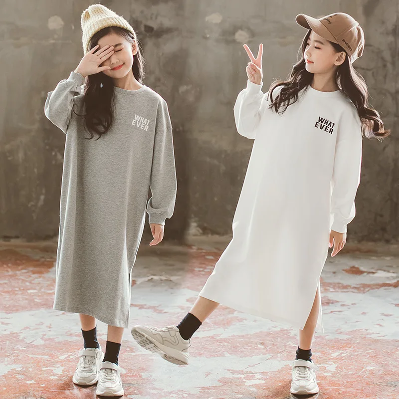 2020 Spring Long Sleeve Letter Print Dresses Kids Girls T Shirt Dress Hoodie Teens Pullover 3-16 Years Girl | Детская одежда и