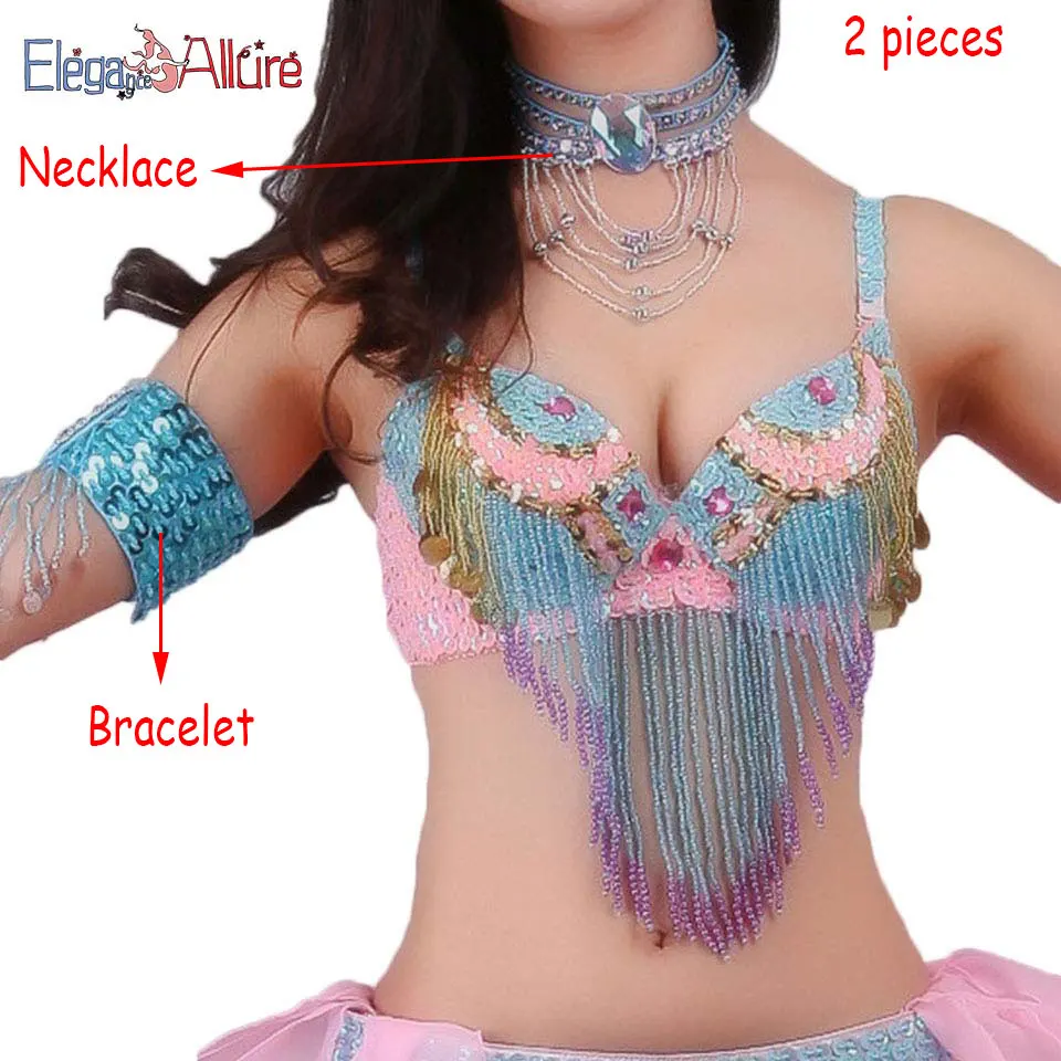 Pink Blue NBC E& A, 5 шт., набор для танца живота, модный костюм для танца живота, женский бюстгальтер, пояс, юбка, наборы, длинное платье, ожерелье, браслет, одежда для выступлений - Цвет: Pink Blue NBC