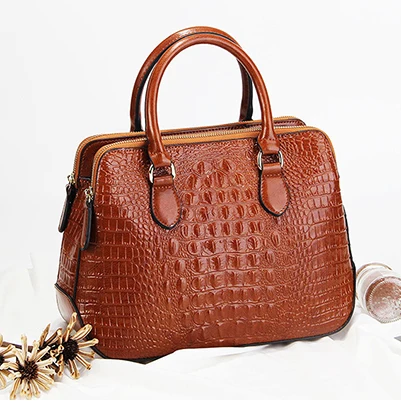 soil yellow Fashion genuine Leather Women bag Crocodile Pattern Messenger bags ladies Purse female totes bag Handbag Leisure Tote Sac A Main - Цвет: soil yellow