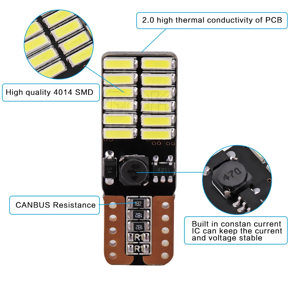 Автомобильная светодиодная лампа 1 шт. Canbus Free T10 24smd 4014 для позиции номерного знака