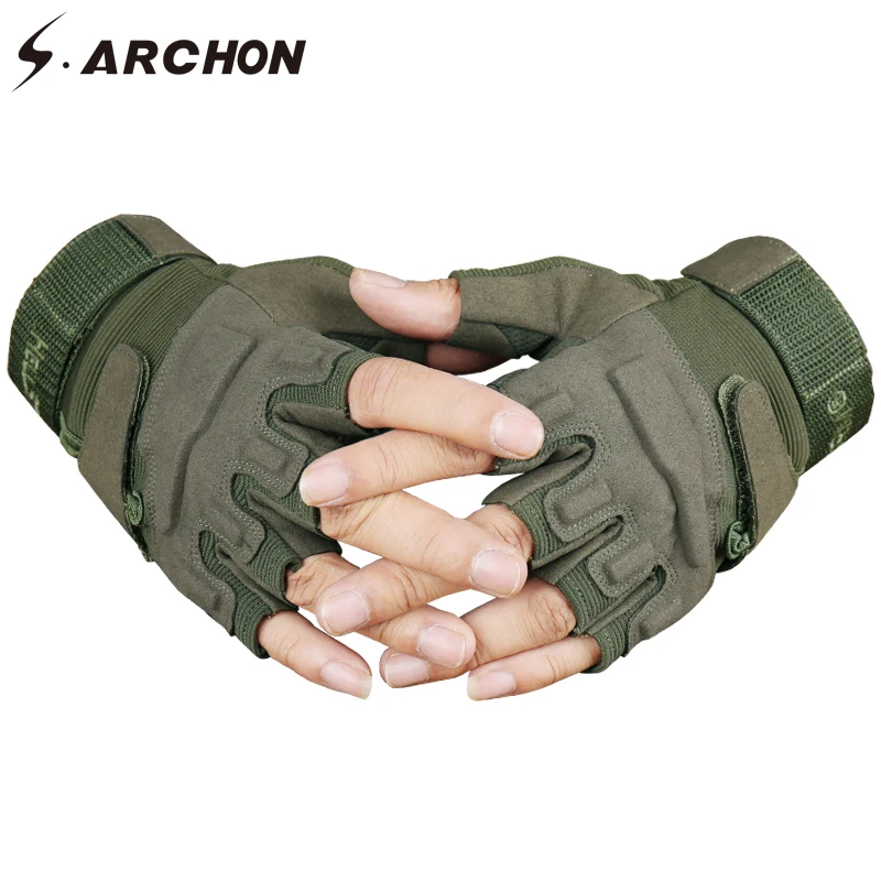 

S.ARCHON US Army Tactical Fingerless Gloves Men Anti-Skid Half Finger Military Shooting Mittens Male SWAT Fighting Combat Glove