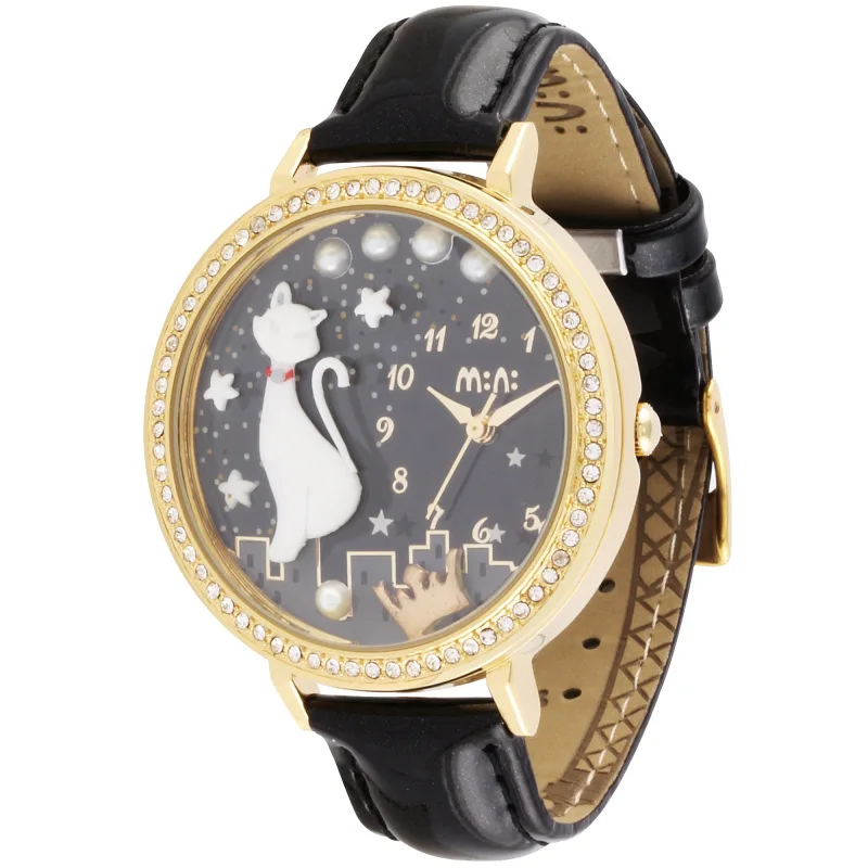 S1012A Reloj Mujer M: N: женские часы, водонепроницаемые, ручная работа, 3D кошка, золото, серебро, кварцевые наручные часы, модные часы, Relogio Feminino - Цвет: S1012A