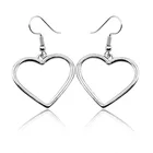 Простые полые металлические серьги-подвески в форме сердца с крючком и зажимом, позолоченные, посеребренные, висячие серьги для женщин