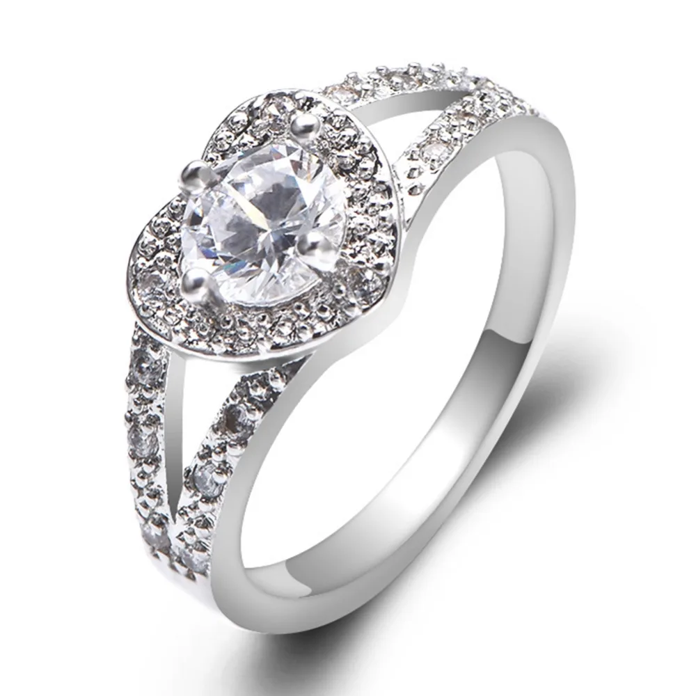 Новые модные кольца для женщин покрытые белым золотом кубическим цирконием