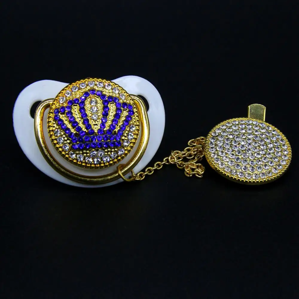 6-18 M White Роскошная синяя корона Baby Bling Соска и соска-клипса Baby Registry Gift Пустышка Блеск унисекс Подарок для душа ребенка - Цвет: 6-18 M White