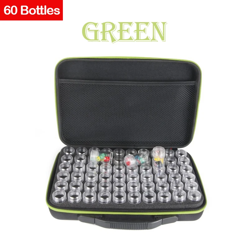 60 bottles green box Коробка для алмазной живописи контейнер для инструментов коробка для хранения 60 бутылок чехол для переноски держатель сумка на молнии - Цвет: 60 bottles green box