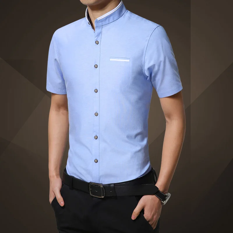 2018 Summer Men's Shirt Brand Business Casual Men Dress Short Sleeves Stand Collar Solid colour Chemise Homme | Мужская одежда