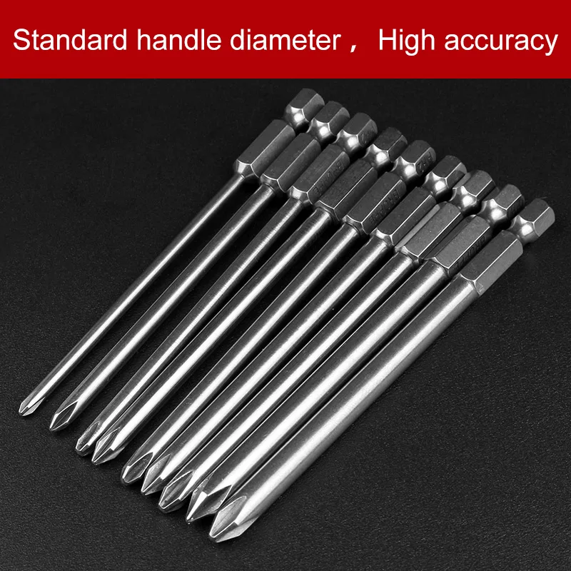 

9pcs/set 100mm Shank 1/4 inch S2 Alloy Steel Magnetic Hex Cross Phillips Head Screwdriver Bit Set Tool PH1 PH2 Screwdriver Head