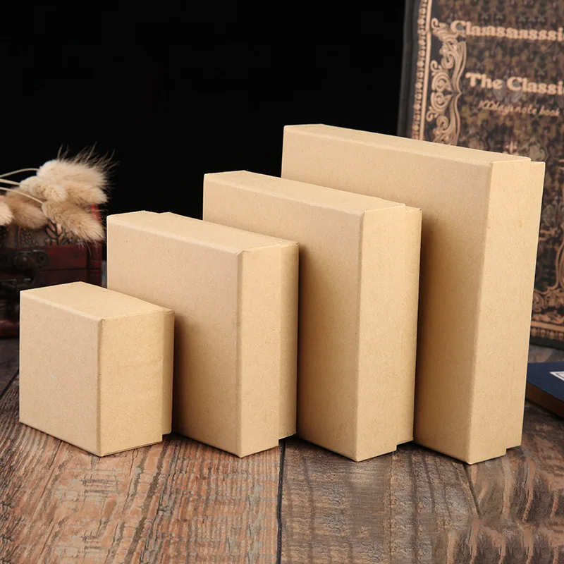

Four Size 10 Pcs/Lot Wholesale Brown Kraft Paper Favour Gift Box Vintage Design Bulk Jewelry Box Earrings Pendant Necklace Box