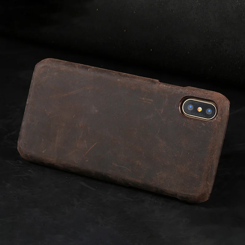 brown Натуральная подтягивание кожи чехол для iPhone X 11 11 11 Pro Max XS XR XSMAX 8 Plus для Apple Ipad 5 5S SE, 6, 8, 7, 6s плюс Crazy Horse leder Чехол Броня - Цвет: brown