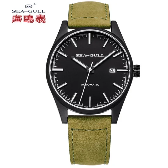 Часы Seagull из натуральной кожи PVD Мужские Классические винтажные светящиеся