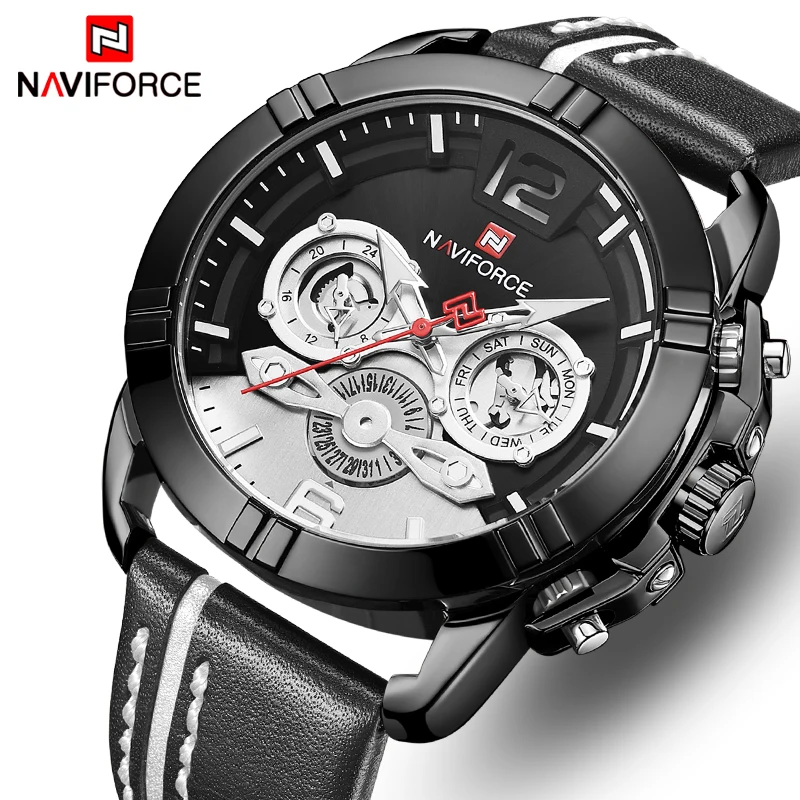 Новые мужские часы NAVIFORCE Лидирующий бренд модные кожаные водонепроницаемые