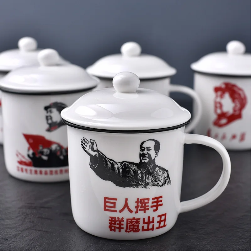 Retro Nostalgic Coffee Cup Enamel color Ceramic Mugs Tea Milk Mug with Lid water bottle Elder Portable Drinkware Lovers Gift | Дом и сад
