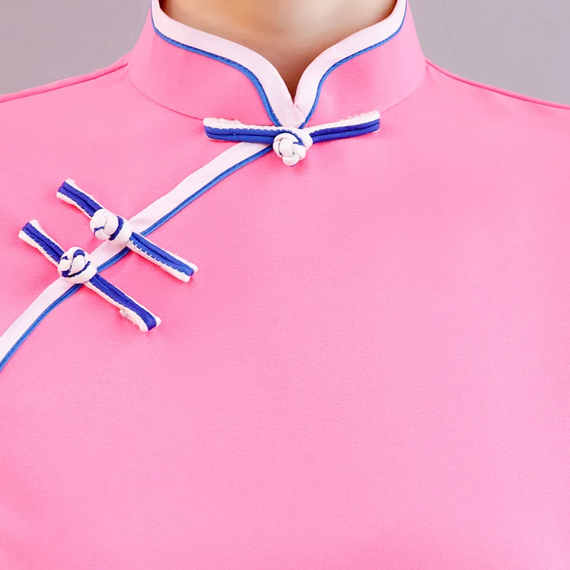 

2019 New Long Cheongsam Fashion Chinese style Short Sleeve Dress Womens Polyester Qipao Slim Party Dresses Spring Lady Vestido