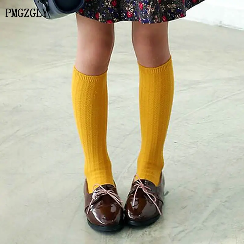 

1 Pair Spring Summer Cotton Lace Double Needle Children Breathable Socks Solid Baby Girls Knee Socks School 2019 New
