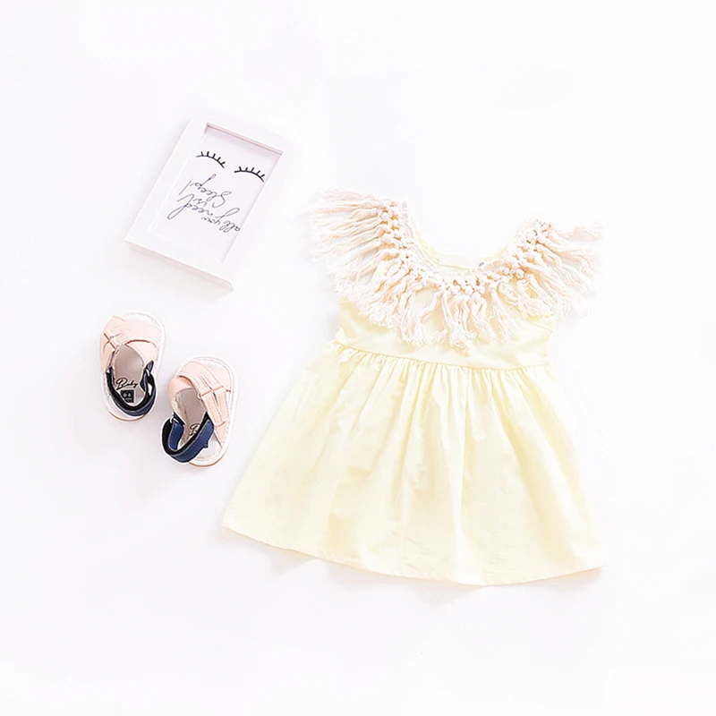 Твердые кисточкой летнее платье для девочки Мода-Line повседневные девочек модное