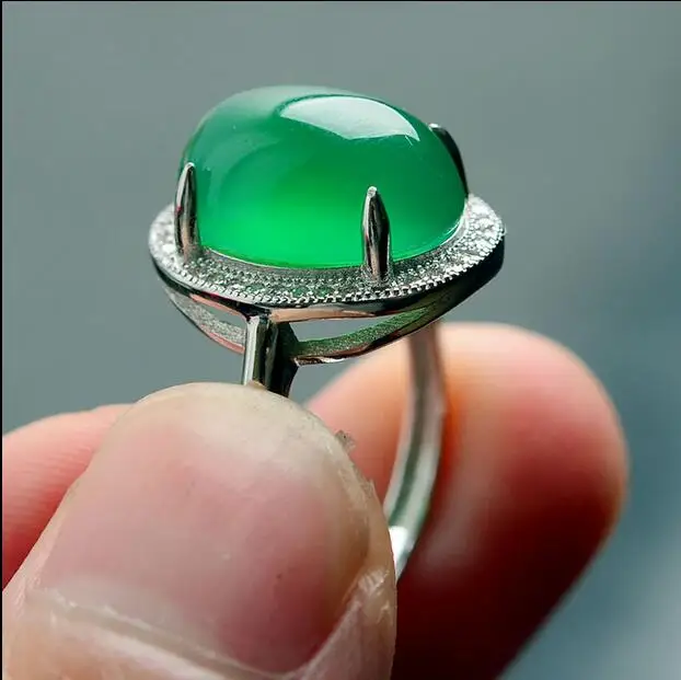 925 sterling silver natural chalcedony pendant ring ear studs set fashion ladies three pieces jewelry gift | Украшения и