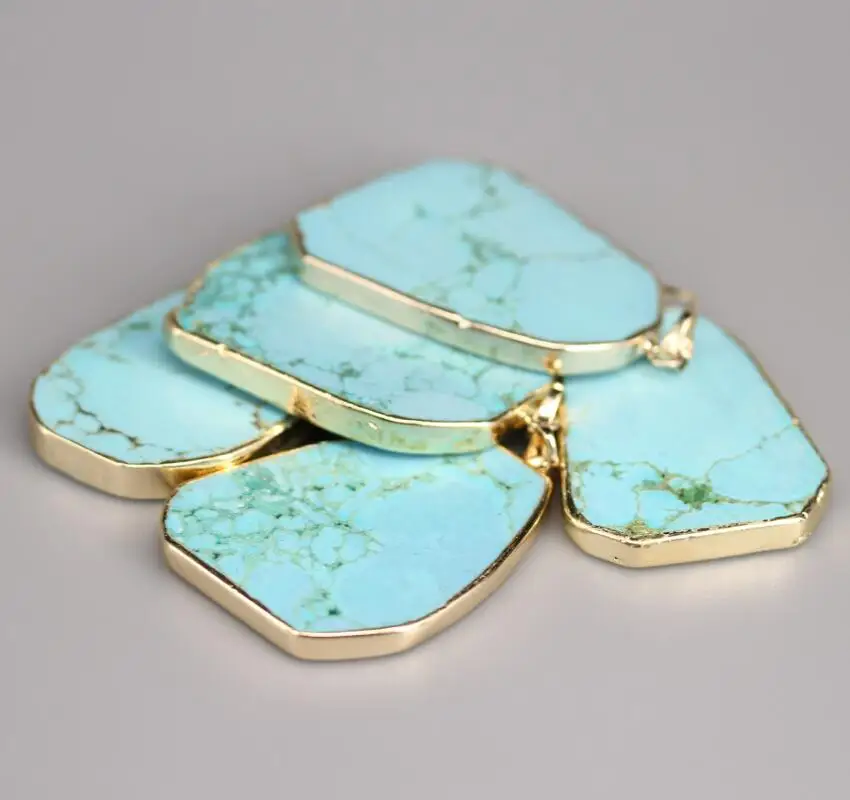 Большие размеры Позолоченные необработанные бирюзовые подвески голубые кусочки