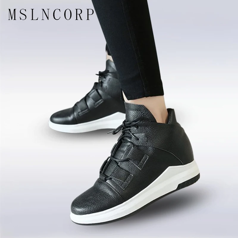 

Plus Size 34-43 Women Boots Wedges Hide Heels casual Boots Soft Flat Ankle Martin Shoes mujer Fashion Lace-Up Sport Ankle Boots