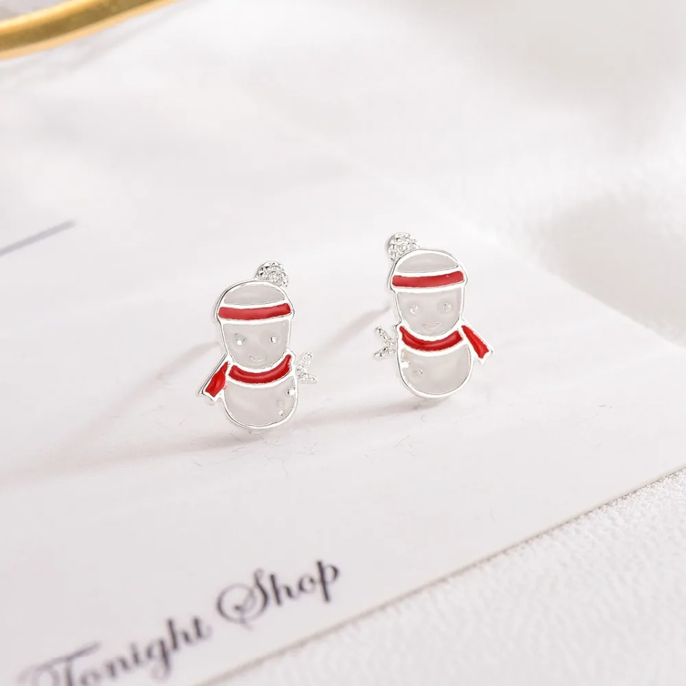 Lidavi 925 sterling silver Cute Snowman Enamel Studs Earring Small Gifts For Women Christmas present Jewelry New VES6218 | Украшения и