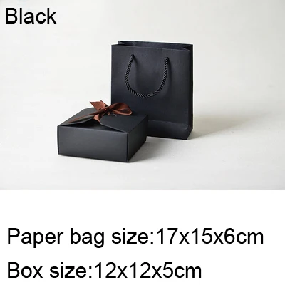 Black 12x12x5cm Крафт-бумажная коробка с лентой и бумажный пакет DIY для свадьбы, дня рождения, рождественской вечеринки, Подарочная коробка, винтажная Ретро сумка для украшения, 10 шт./лот - Цвет: Black 12x12x5cm