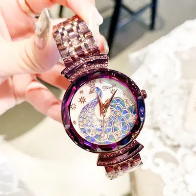 PURPLE Женские часы простые и маленькие литературные женские часы художественный стальной ремень водостойкие кварцевые часы с красивым животным узором - Цвет: PURPLE